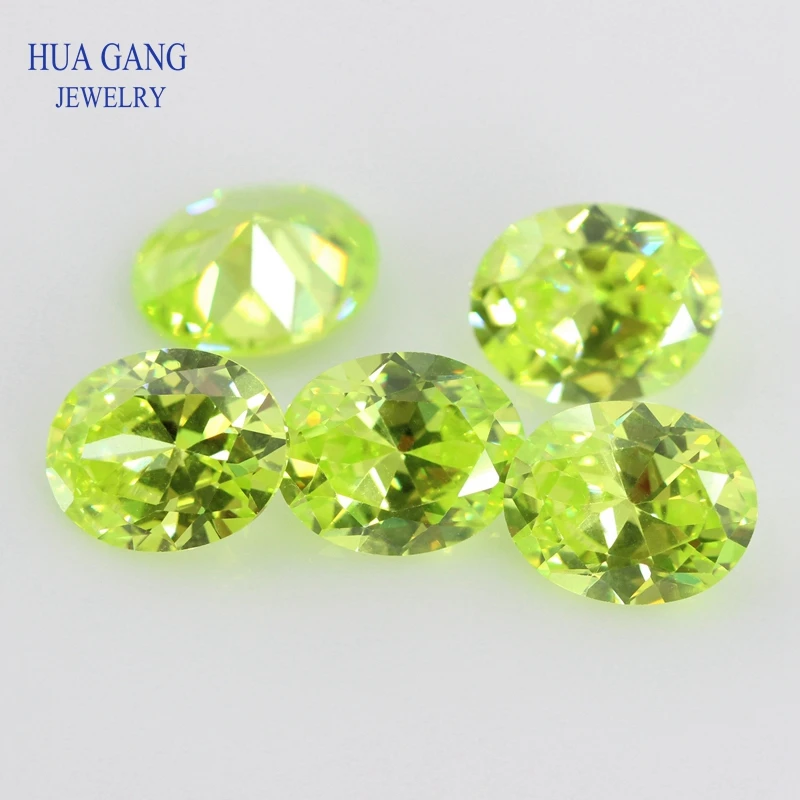 Size 2x3~15x20mm Oval Shape Cut 5A Apple Green CZ Stone Synthetic Gems Cubic Zirconia For Jewelry Wholesale