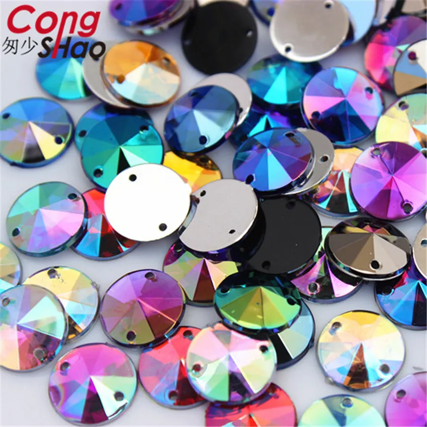 Cong Shao 500pcs 10mm AB Color Round Shape Acrylic Rhinestones stones and crystals flatback sewing 2 Hole costume Button YB575