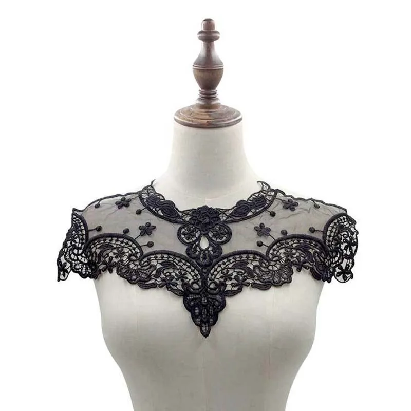 1pcs Applique Lace Fabric Blouse Costume Decor Accessories DIY Neckline Collar Sewing Trims White/Black