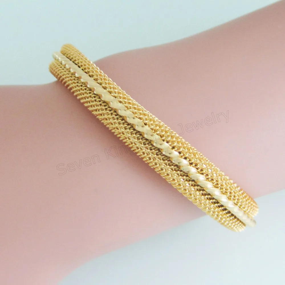 GREAT TWIST BAR ON MESH PATTERN YELLOW GOLD PLATED DIAMETER 1.97