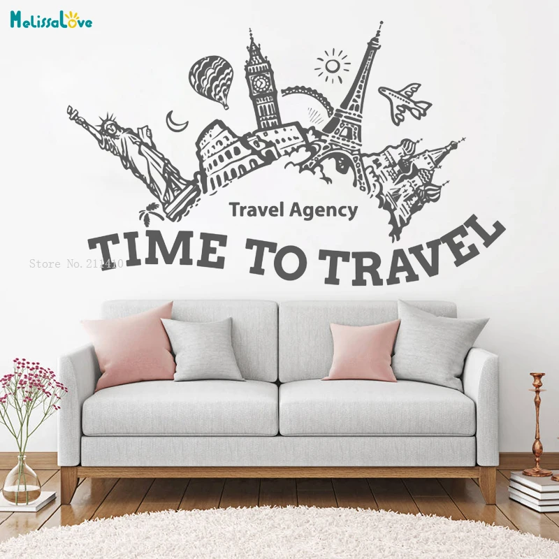 Travel Agency Hall Summer Holidays Adventure Voyage Wall Decals Sticker Home Decoration Living Room Time to Travel Kids YT1239