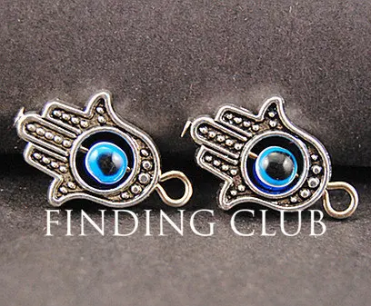 20pcs Silver Color Hamsa hand spacer with blue evil eye beads DIY Metal Bracelet Necklace Jewelry Findings A806