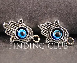 20pcs Silver Color Hamsa hand spacer with blue evil eye beads DIY Metal Bracelet Necklace Jewelry Findings A806