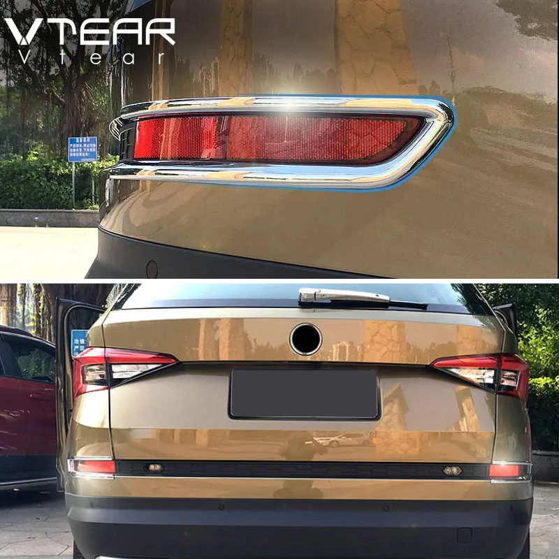 Vtear For Skoda Kodiaq fog lights cover front rear body foglights car-styling decoration Exterior chrome trim Accessories 2021