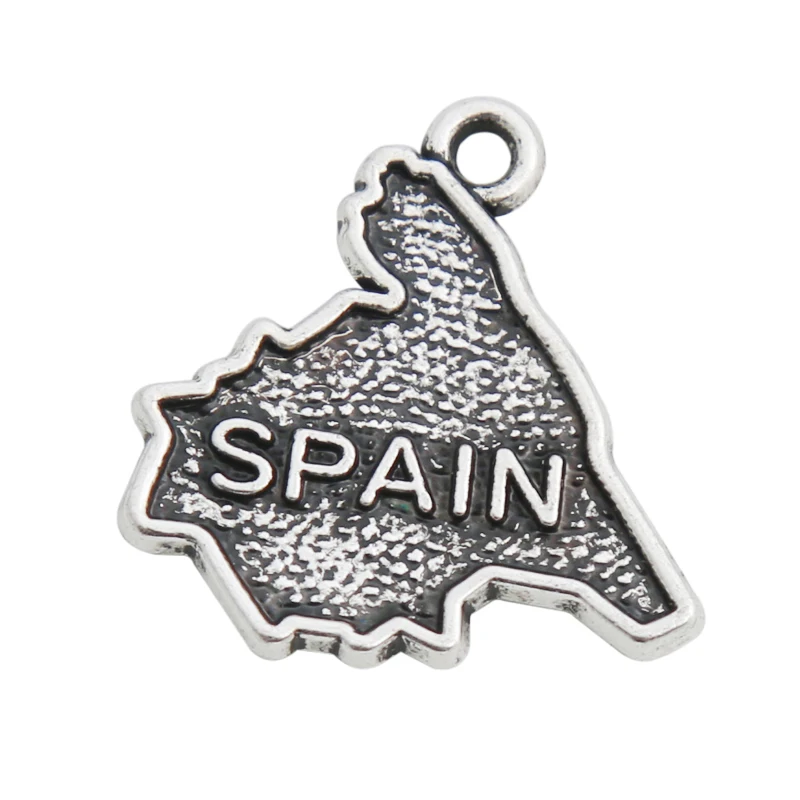 

RAINXTAR Antique Silver Color Alloy Spain Map Jewelry Finding Charms 12*16mm 50pcs AAC059