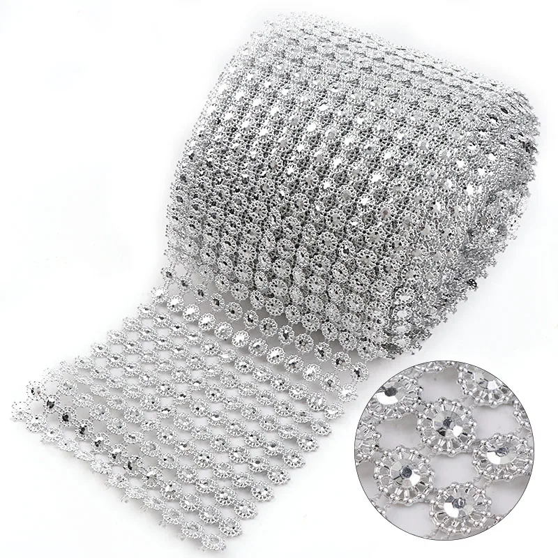 1 Yard 12 righe 9mm Hollow strass Mesh Trim (senza strass) argento plastica ABS da cucire per la decorazione di gioielli artigianali fai da te