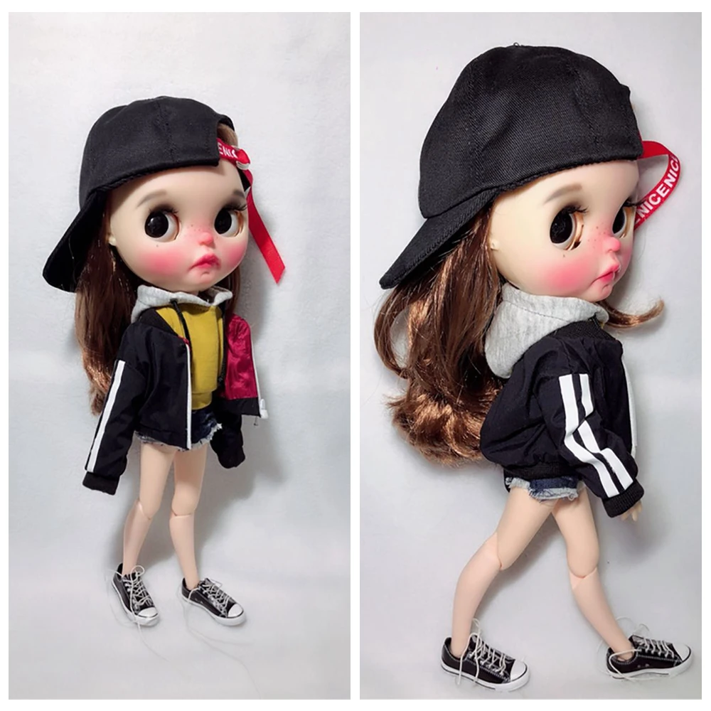 3pcs/set Cool dolls Blyth clothing Coat +Hoodie+ denim shorts for Azone Blyth Pant for 1/6 doll