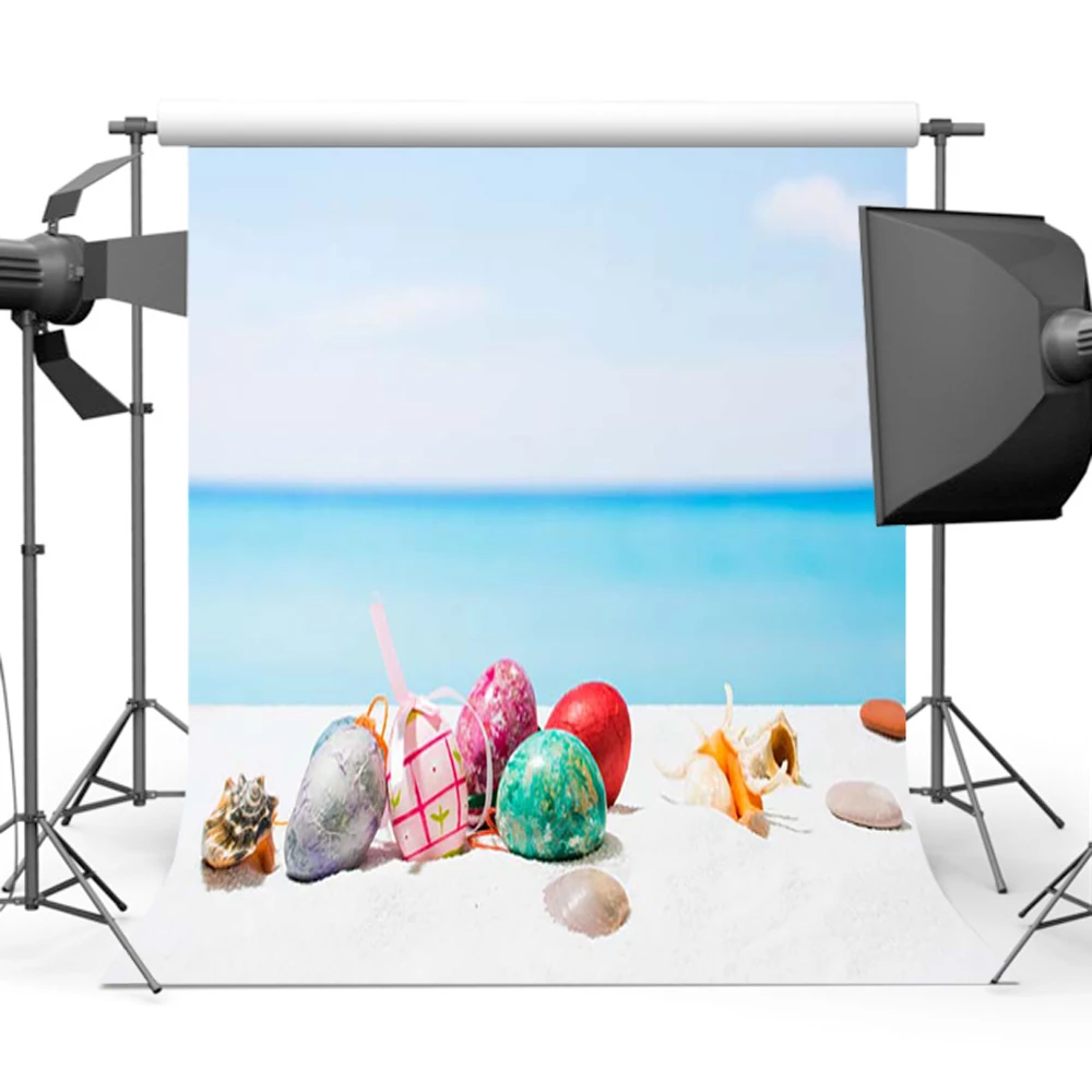 

Sandy Beach Eggs Background Photography Blue Sky Sea Shell Backdrops Photo Custom GE-428