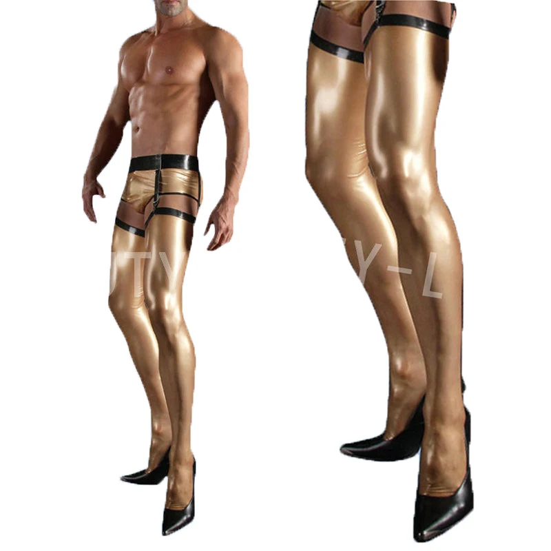 

Latex Shorts with Stockings for men fetish Underpants sexy Underwear with blet size customization handmade