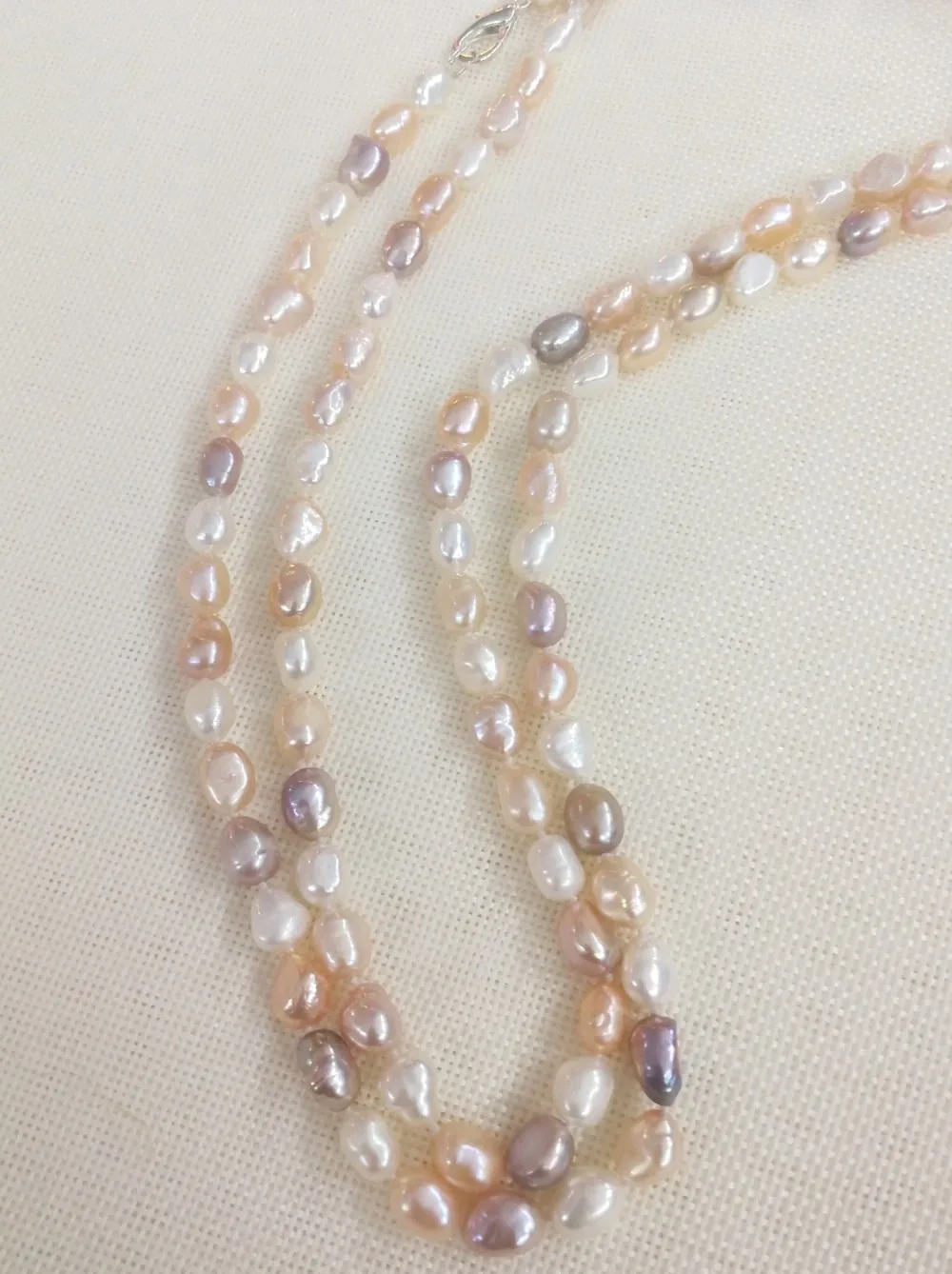 

63'' 160cm Women Jewelry necklace 9x10mm pearl white pink purple baroque pearl handmade Real cultured freshwater pearl gift