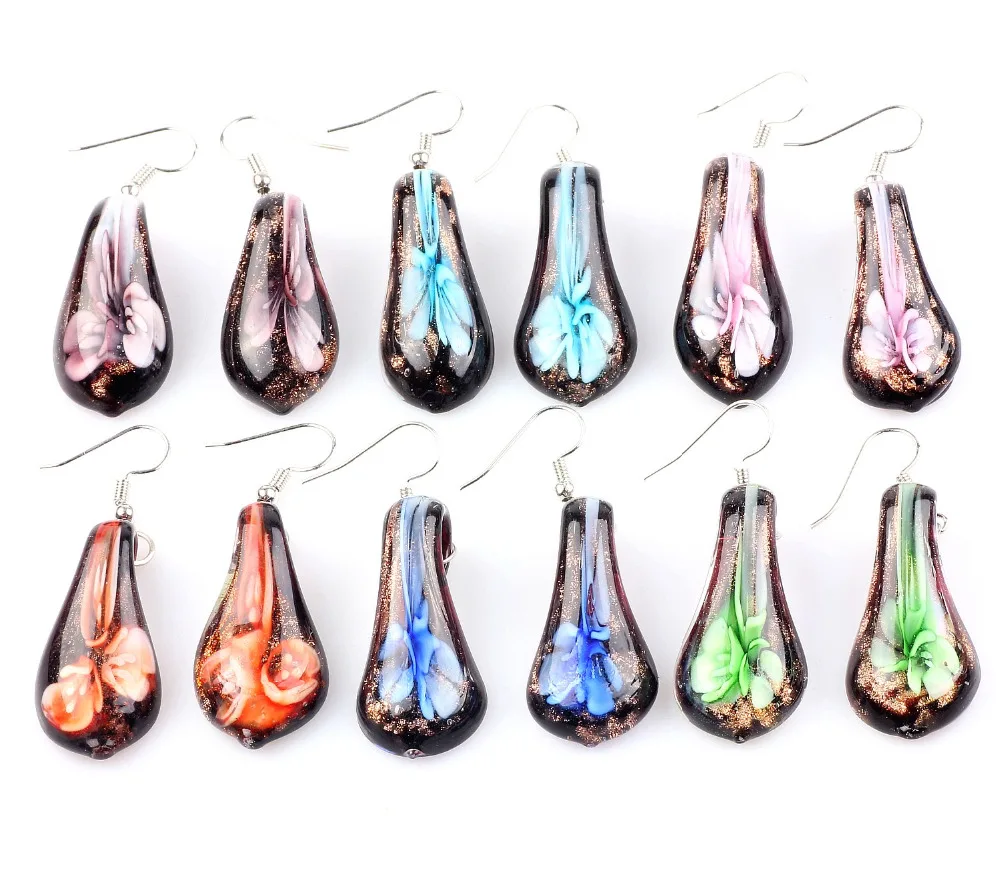 Wholesale Womens 2023 6Pairs Handmade Murano Lampwork Glass Mix Color Women\'s Flower Glass Earrings Summer Vocation gift