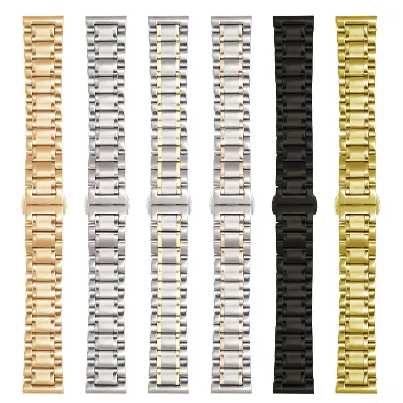 Watch Straps 14 16 17 18 19mm 20 21mm 22mm 23 24 26mm 5 Links Stainless Steel Replacement Watch Band with Butterfly Buckle