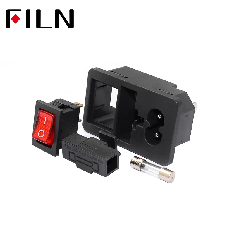 New Integral 250V 10A Red Rocker Switch Fused IEC320 C14 Inlet Power Socket Fuse Switch Connector 2pin Plug Male Connector