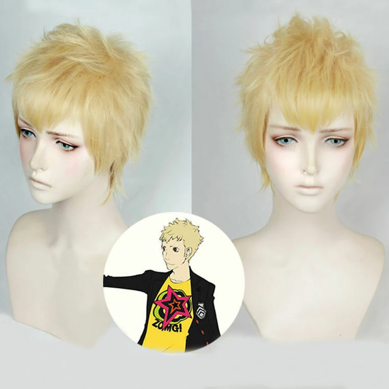 Game P5 Persona 5 Ryuji Sakamoto Hair Short Milk Blonde Layered Heat Resistant Cosplay Costume Wig + Free Wig Cap