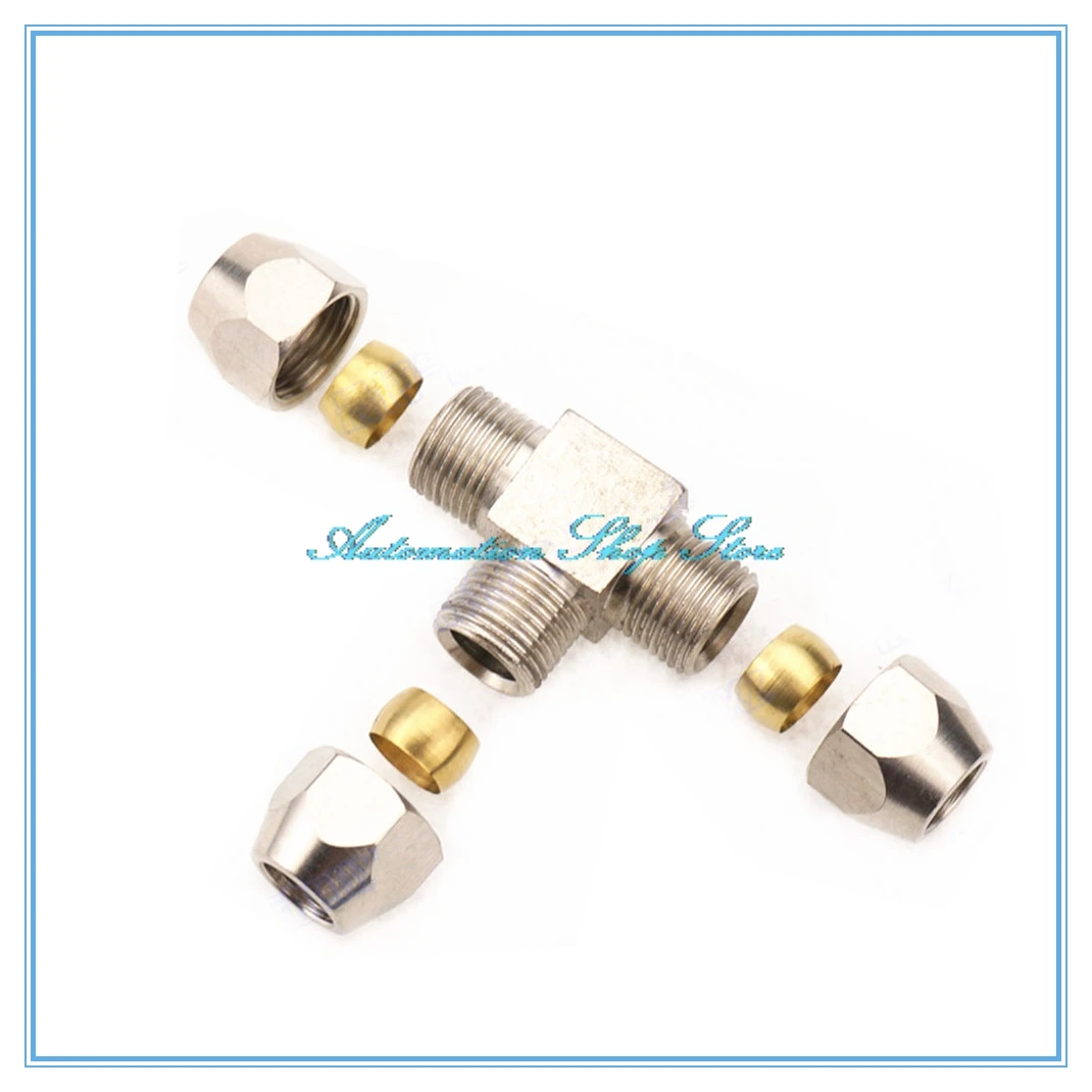 Złączki pneumatyczne mosiężne typu T 4 6 8 10 12mm OD, złączki zaciskowe do rur, złączki kompresyjne do rur, złączki PE