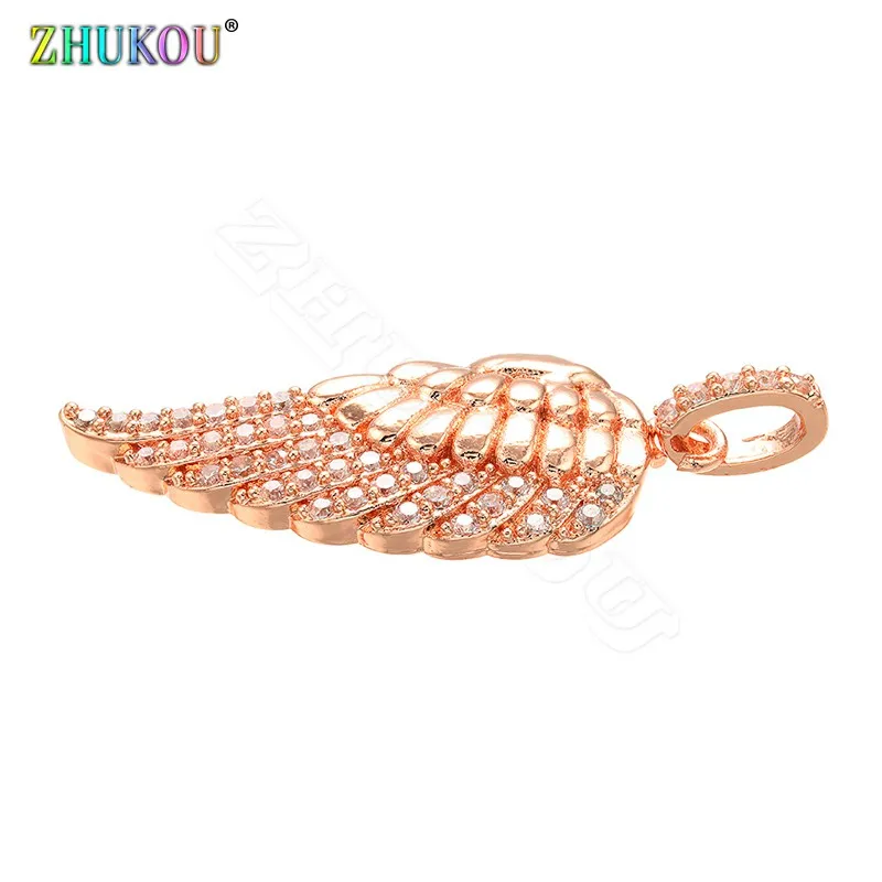 ZHUKOU 13x38mm Best quality angel wings pendant brass metal Charms for Women necklace and earring making Accessories VD412