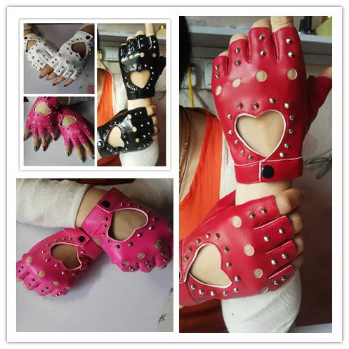 

Women's fashion gloves girls semi-finger gloves dance jazz punk personality rivets gloves cutout fingerless gloves 6 colors