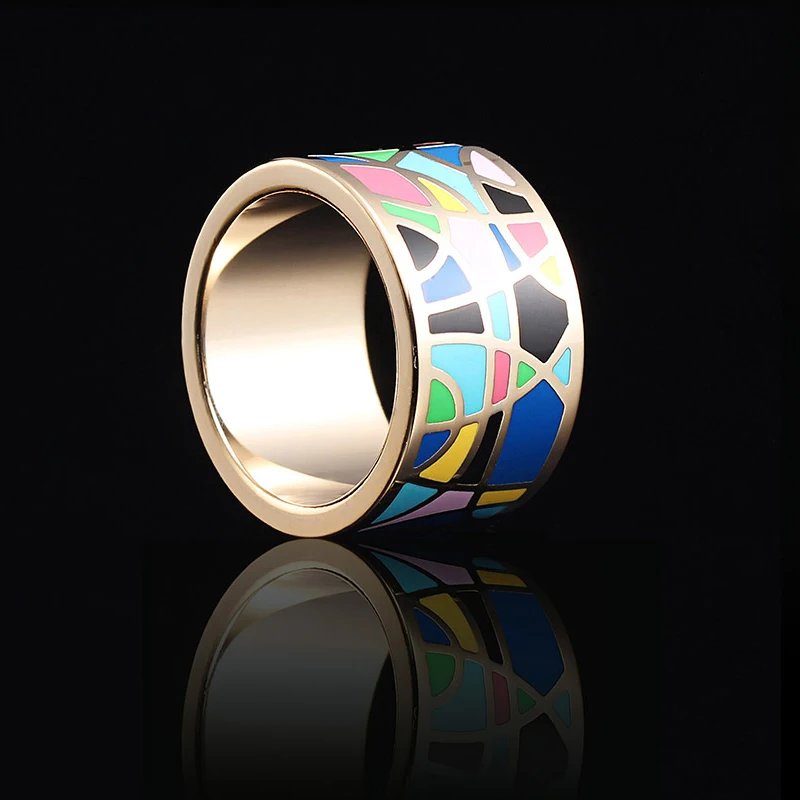 2018 New Arrivals Fashion Vintage Big Stainless Steel Rings For Women Colorful Design Enamel Jewelry Trendy Party Hot