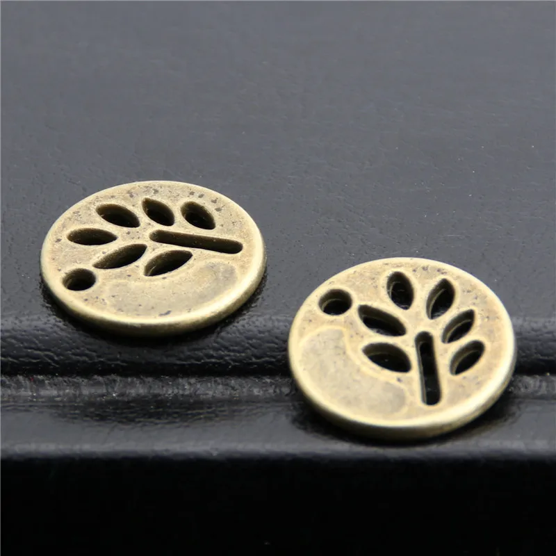 50 Pcs  Silver Color/bronze Mini Round Leaf Charm Diy Findings Jewelry Accessories Jewelry 12mm A990