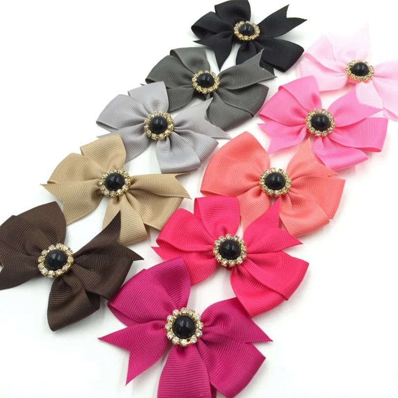 

120pcs/lot 3" 30colors Cheap Handmade Grosgrain Bows+Pearl Buttons Ribbon Boutique Hair Bows Clips For Girls Hair Accessories