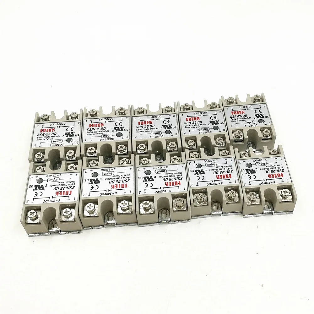 

10pcs Solid State Relay SSR-25DD Single Phase Solid State Module Relay 25A Control signal 3-32VDC Load voltage 5-200VDC