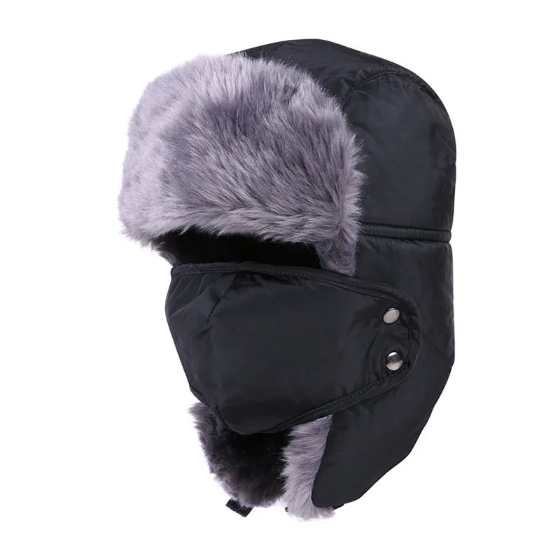 2021 New  Winter Bomber Hats Ushanka Russian Fur Hat Warm Thickened Ear Flaps Cap For Men&Women Mask Balaclava