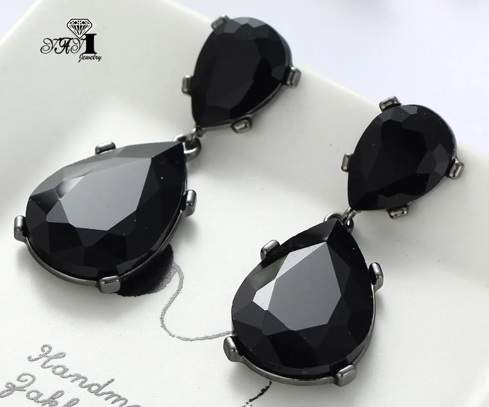 YaYi Jewelry New Black Glass  Rhinestone Dangle Crystal Earring Women\'s Fashion Ancient Silver  Color Gem Earrings Gift 1192