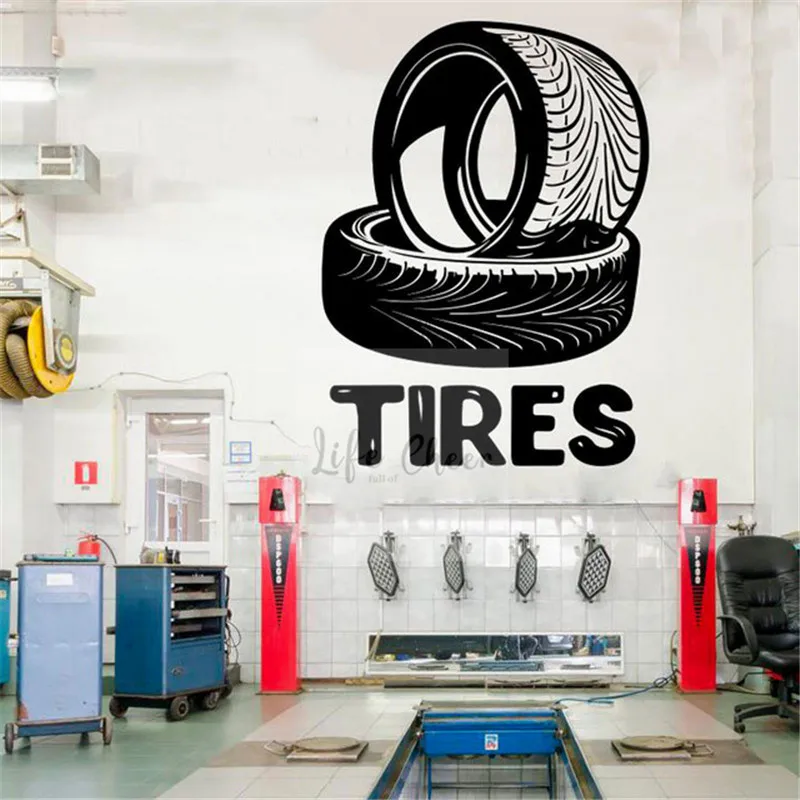 Auto Mechanic Logo Wall Poster Tires Service Center Wall Sticker Cars Tire Repair Sign Wall Vinyl Decal Car Shop Decor AC042