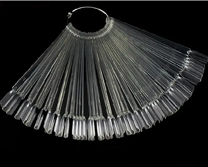 50PCS False Nail Tips Fan shaped Fake Nail Art Tips Polish UV Gel Sticker Decoration Display Stick Gel Salon Tool Clear Natural - 图片 8