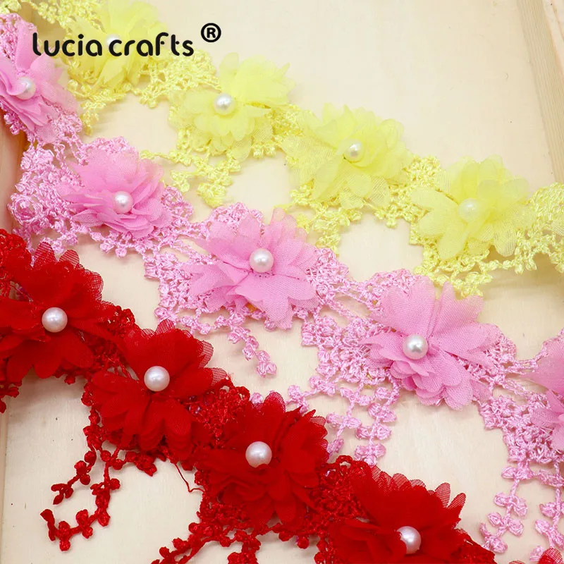 Lucia crafts  1yards/lot 7cm Flower Embroidery Lace Trim  Fabric   DIY   Handmade  Garment  Lace Materials  Accessories N0502