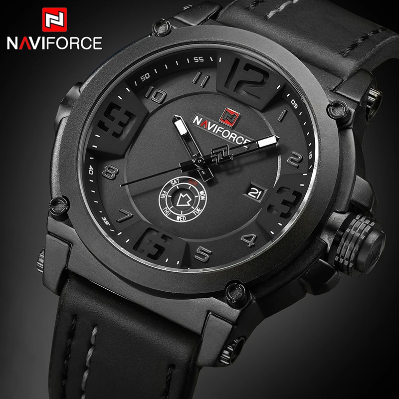 NAVIFORCE Men Watches Top Luxury Brand  Sports Military Quartz Mens Watch Leather Waterproof Wristwatch With Box Set For Sale