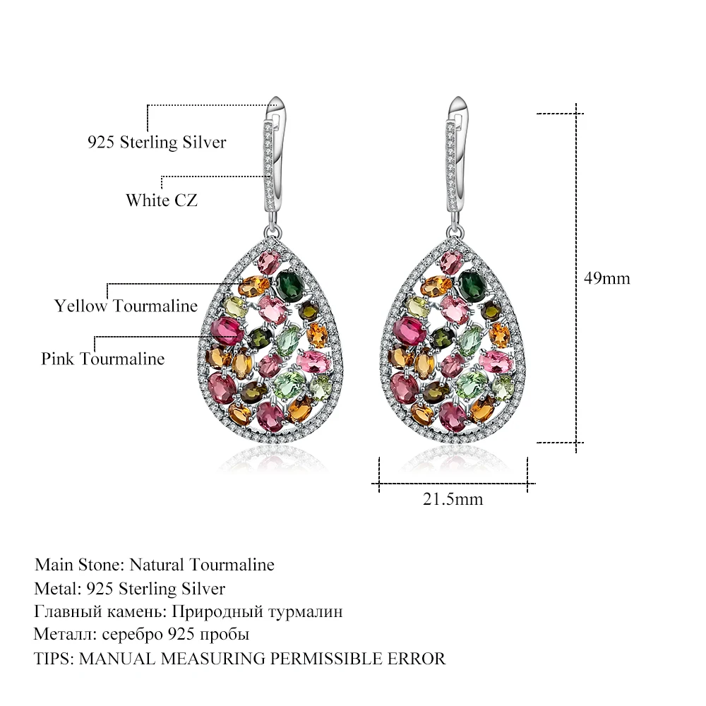 GEM\'S BALLET 10.95Ct Colorful Natural Tourmaline Gemstone Drop Earrings 925 Sterling Silver Fashion Fine Jewelry For Women