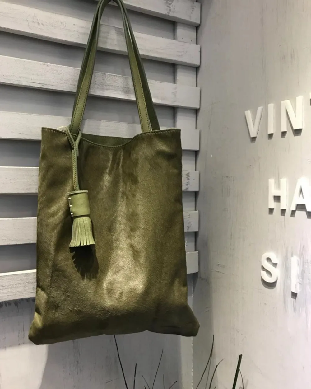 Vendange fashion women shoulder bag horse hair spell cow leather lady bag handmade leather bag 2533