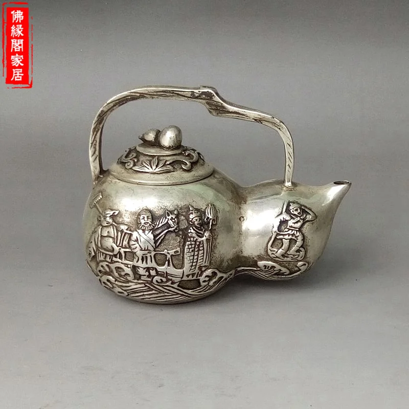 

Rare Qing Dynasty QianLong(1726---1796) Silver teapot,Xi You Ji, free shipping