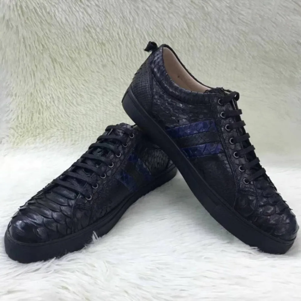 100% Genuine real python skin men shoe,high end quality snake skin black&blue color men shoe sneaker with cow lining free ship