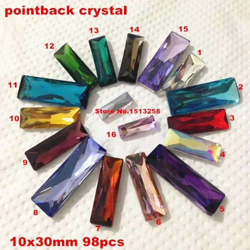 

98pcs 10x30mm Princess Baguette Pointback Fancy Stone 30x10mm Rectangle Glass Crystal 22 Colors Available For Jewelry Making