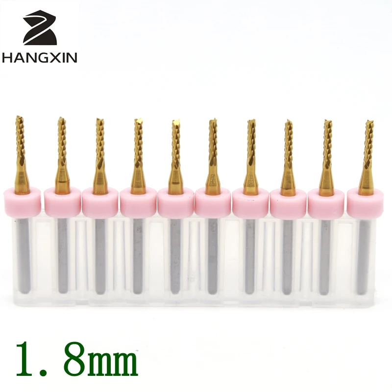 1.8mm Titanium Coating PCB Strawberry Milling Cutter 10PCS CNC Wood Router Metal Aluminum Cutting Machine Accessories Tool