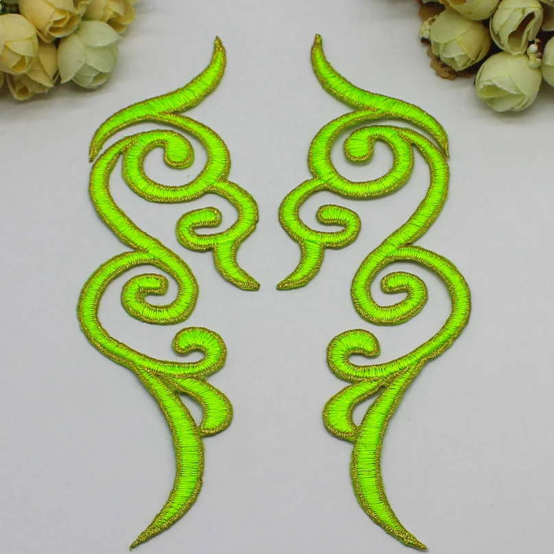 1 Pair Iron On Appliques Gold Embroidered Trims Diy Cosplay Dress Lace Trim Mirrow Pair Flower Patches Pad 18cm-5.0cm