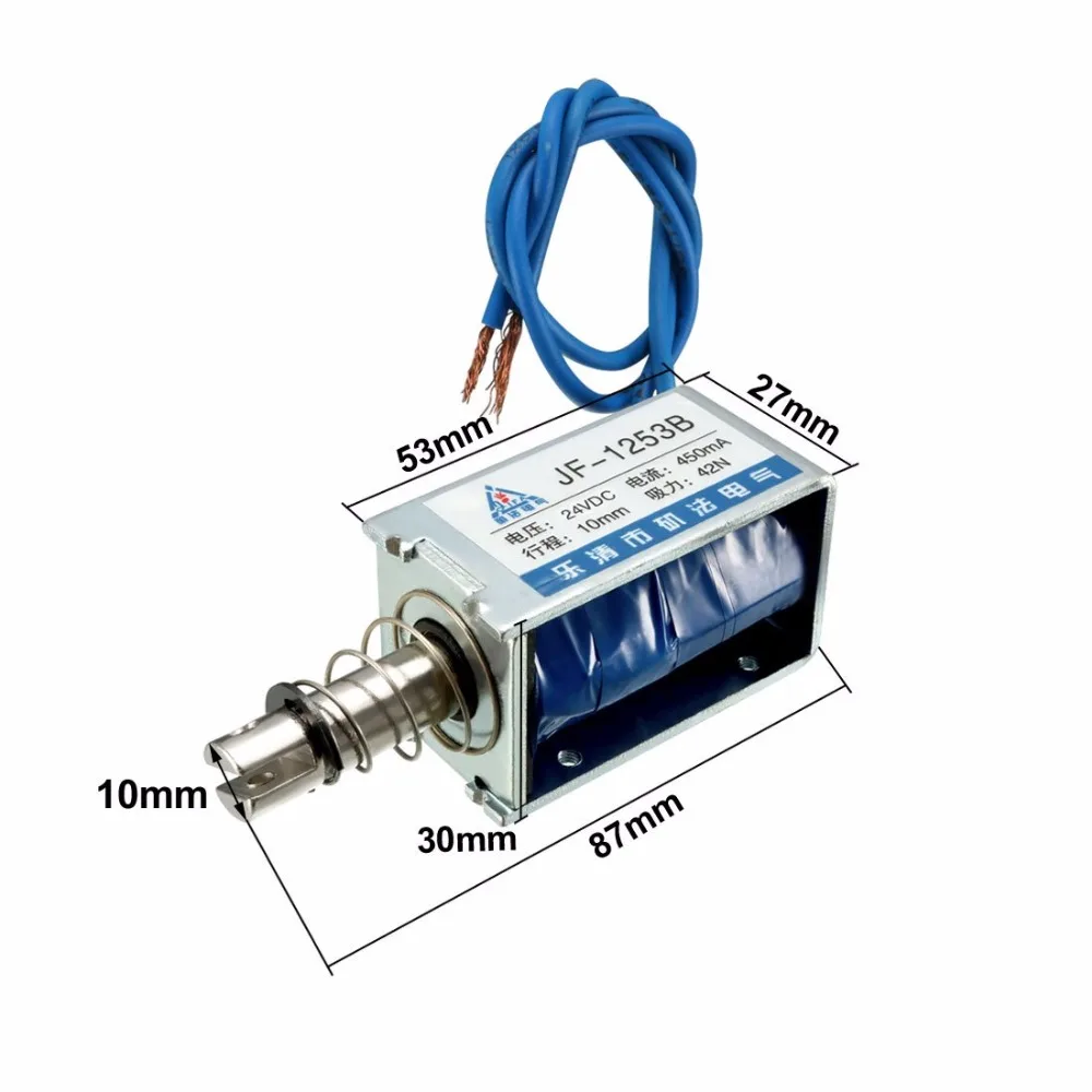 JF-1253B DC 12V 24V 450mA 9.6W 42N 10mm Pull Push Type Linear Motion Solenoid Electromagnet