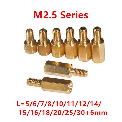 100pcs Thread M2.5 Hex Brass Standoff Spacer Male to Female Brass spacing screws pillar M2.5*5/6/8/10/12/15/16/18/20/25/30+6mm