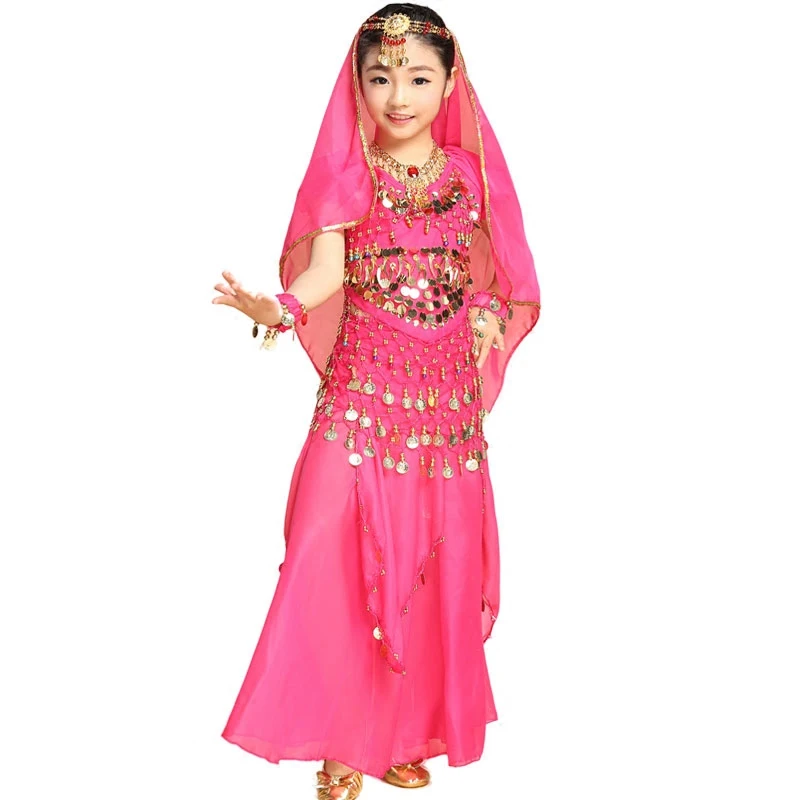 Meisjes buikdans oosterse buik Indiase zigeunerdans danskostuums kleding rood/rose/geel/hemelsblauw 4-soort kleuren 2-3-4-5 stuks