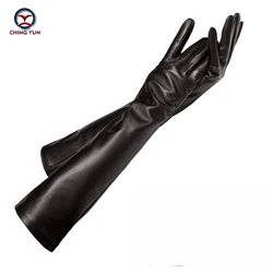 CHING YUN lady Long glove fashion sheepskin leather black gloves2019 women genuine mittens female Thin lining style Arm sleeve