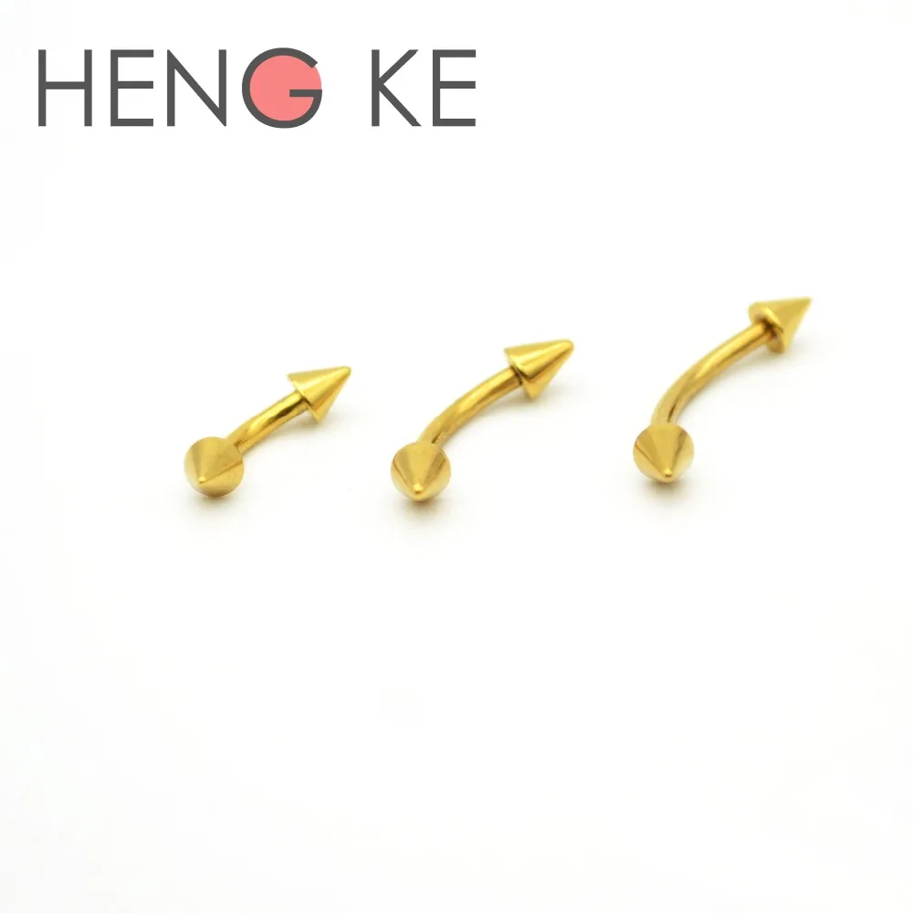 Fashion Gold Color Titanium Eyebrow Ring Bars Curved 1.2mm Spike Barbell Body Piercing Jewelry Banana 16 Gauge  Earring Hip Hop