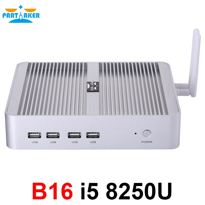 Partaker DDR4 Fanless Mini PC Intel Core i5 8250U i7 8550U i3 8140U  windows 10 Quad Core mini pc HDMI UHD graphics