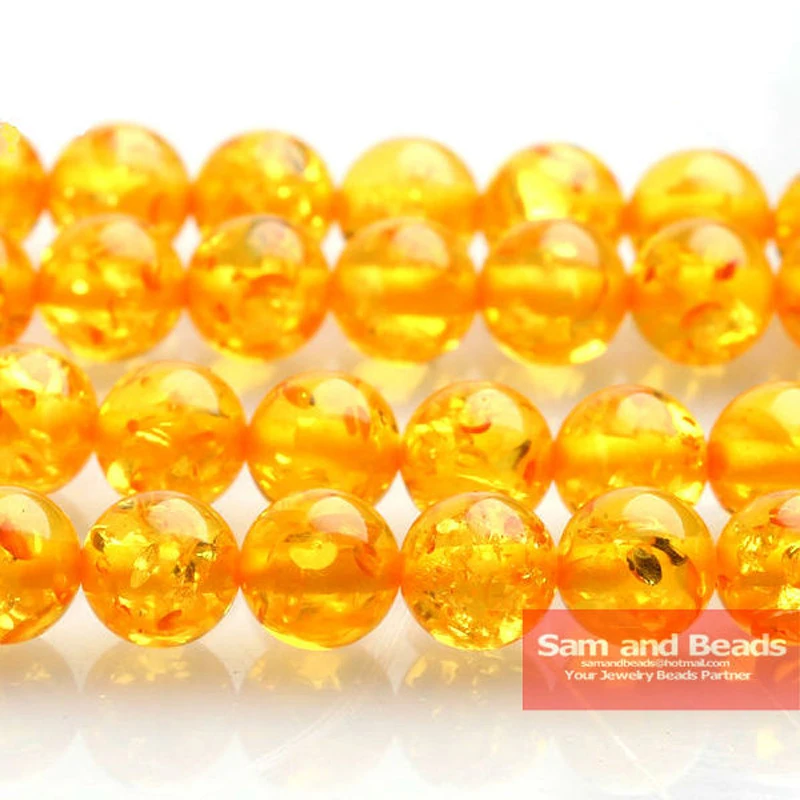 Free Shipping Synthetic Natural Stone Yellow Ambers Round Loose Beads 16\