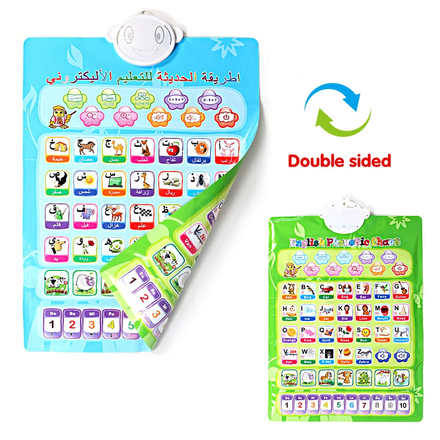 Double sided Phonic wall hanging chart arabic and english language,for kid learning number,alphabet,words multifunction machine