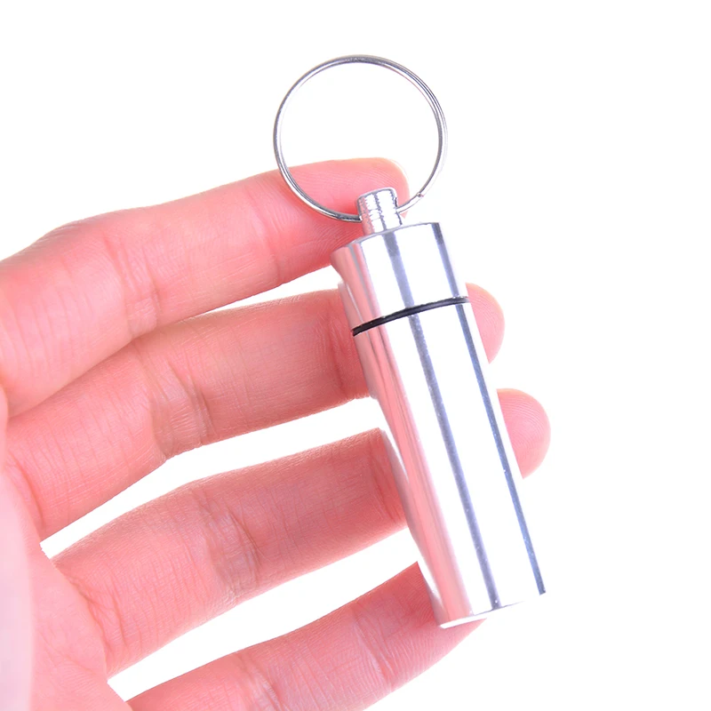 2Pcs Portable Mini Pill Container Bottle Storage Case Keychain Waterproof Aluminum Pill Box High Quality