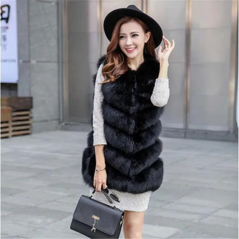 Winter Luxe Furry Faux Vos Bont Vest Vrouwen Bont Gilet Plus Size Lange Casual Faux Fur Jas Winter Overjas Veste femme Jas