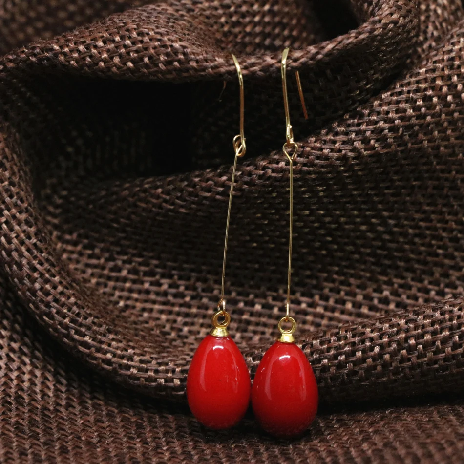 Elegant red baking paint glass waterdrop 9*13 long earrings for women custume dangle eardrop new fashion jewelry B1797