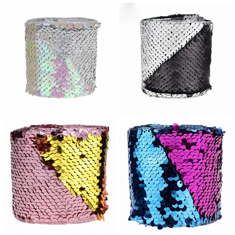 

3"75mm Double Color Reversible Sequin Ribbon 25yards/roll DIY Hair Bowknots Gift Packing